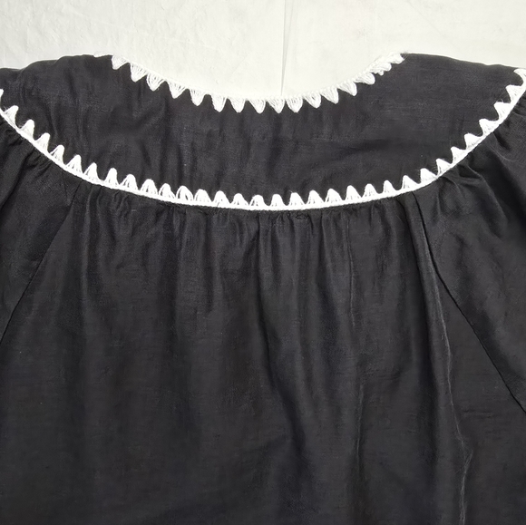 English Factory Peasant Top Black White Artsy Embroidered Trim Boho Folk Blouse - Picture 6 of 12